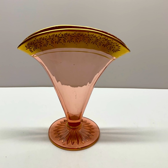 Accents Vintage Fan Vase Gold Colored Trim Depression Glass Poshmark